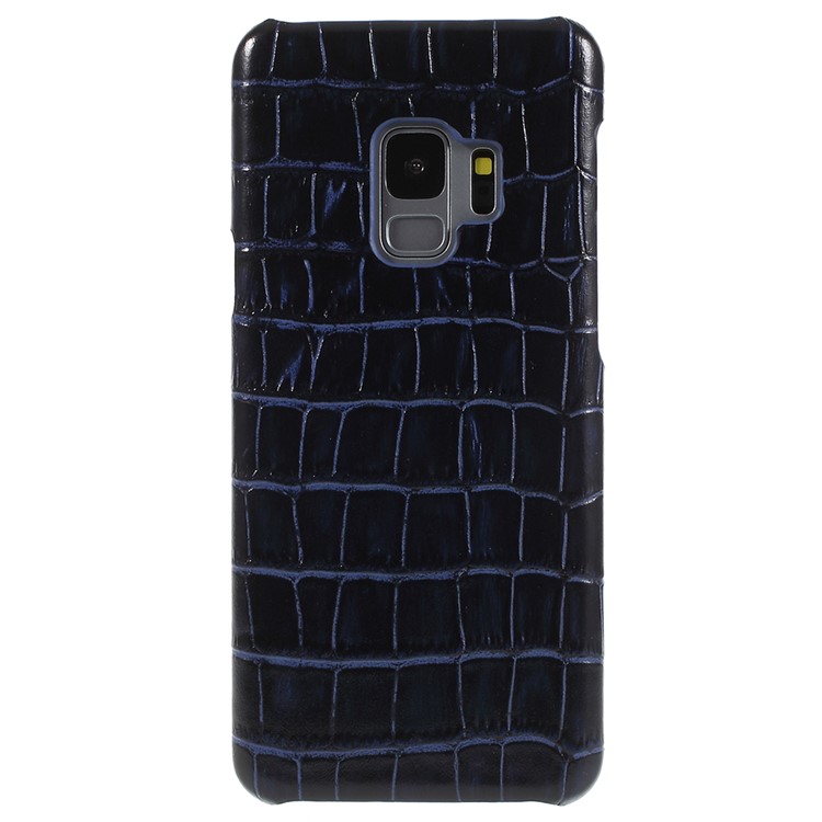 Crocodile Texture Genuine Leather Coated Plastic Cover for Samsung Galaxy S9 SM-G960 - Dark Blue-1