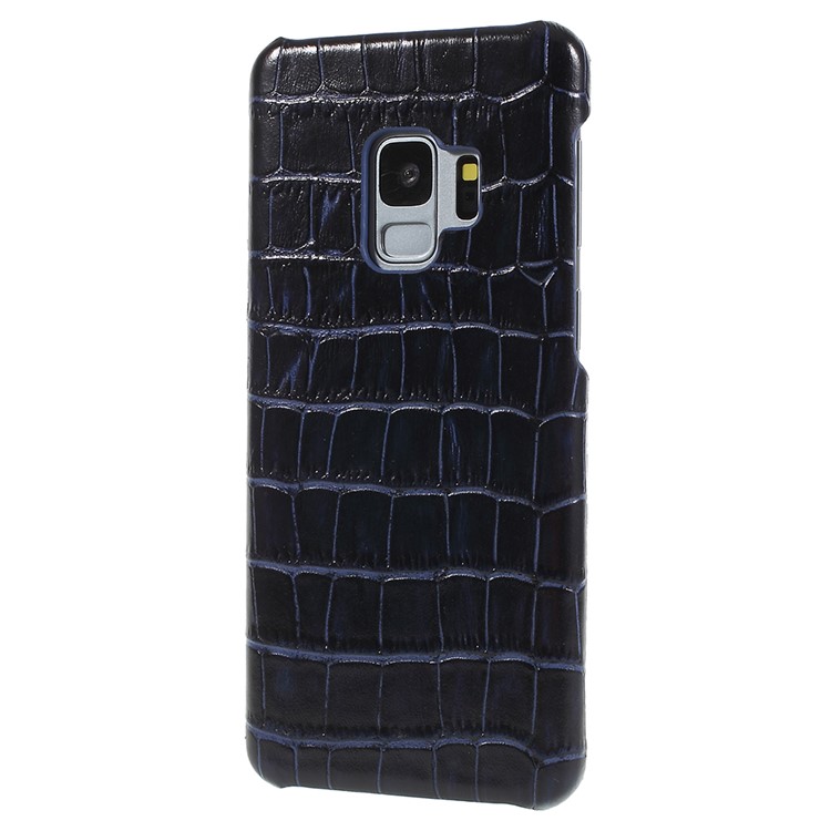 Crocodile Texture Genuine Leather Coated Plastic Cover for Samsung Galaxy S9 SM-G960 - Dark Blue-2