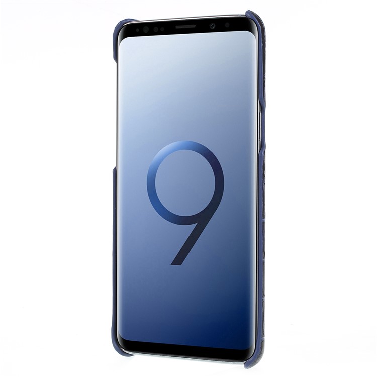 Crocodile Texture Genuine Leather Coated Plastic Cover for Samsung Galaxy S9 SM-G960 - Dark Blue-3