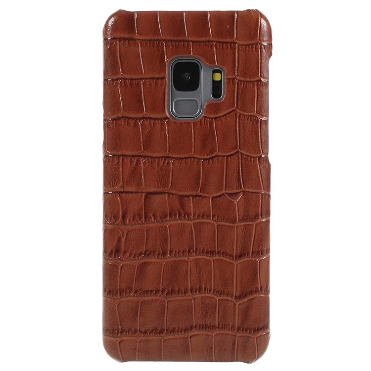 Crocodile Texture Genuine Leather Coated Plastic Shell for Samsung Galaxy S9 SM-G960 - Brown-1