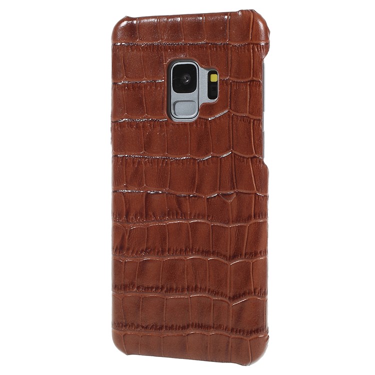 Crocodile Texture Genuine Leather Coated Plastic Shell for Samsung Galaxy S9 SM-G960 - Brown-2