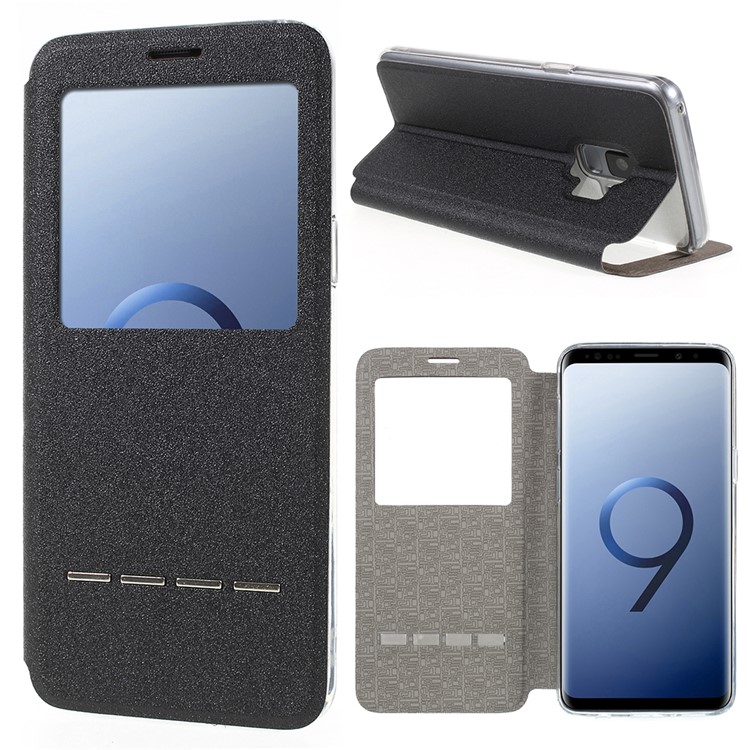 View Window PU Leather Case with Touch Slide Button for Samsung Galaxy S9 SM-G960 - Black-1