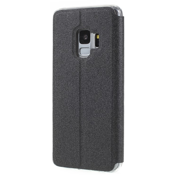 View Window PU Leather Case with Touch Slide Button for Samsung Galaxy S9 SM-G960 - Black-2