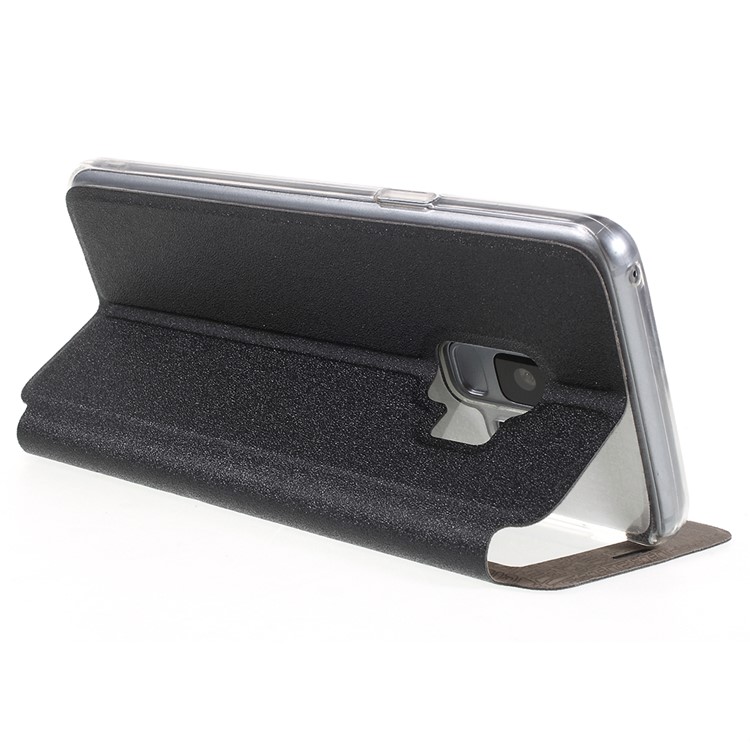 View Window PU Leather Case with Touch Slide Button for Samsung Galaxy S9 SM-G960 - Black-7