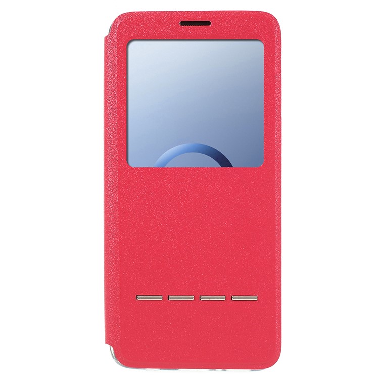 View Window Touch Slide PU Leather Shell with Stand for Samsung Galaxy S9 SM-G960 - Red-1