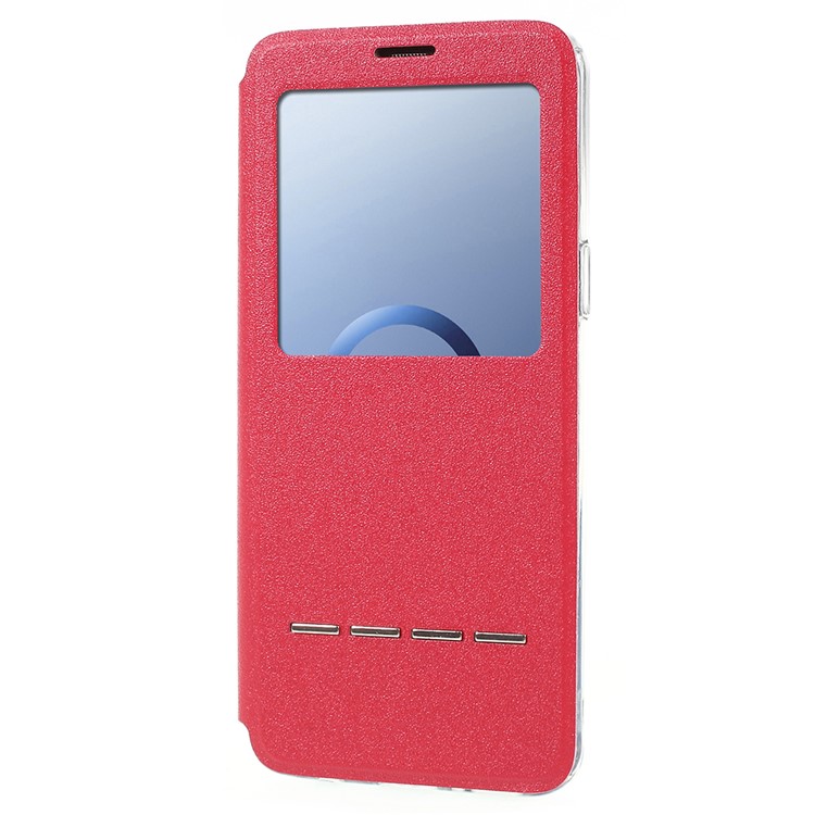View Window Touch Slide PU Leather Shell with Stand for Samsung Galaxy S9 SM-G960 - Red-2