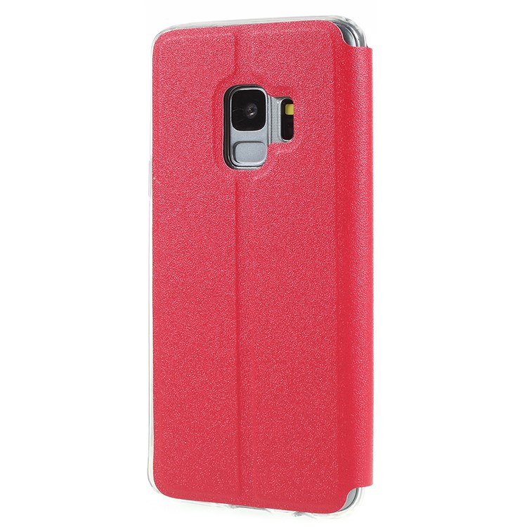 View Window Touch Slide PU Leather Shell with Stand for Samsung Galaxy S9 SM-G960 - Red-3