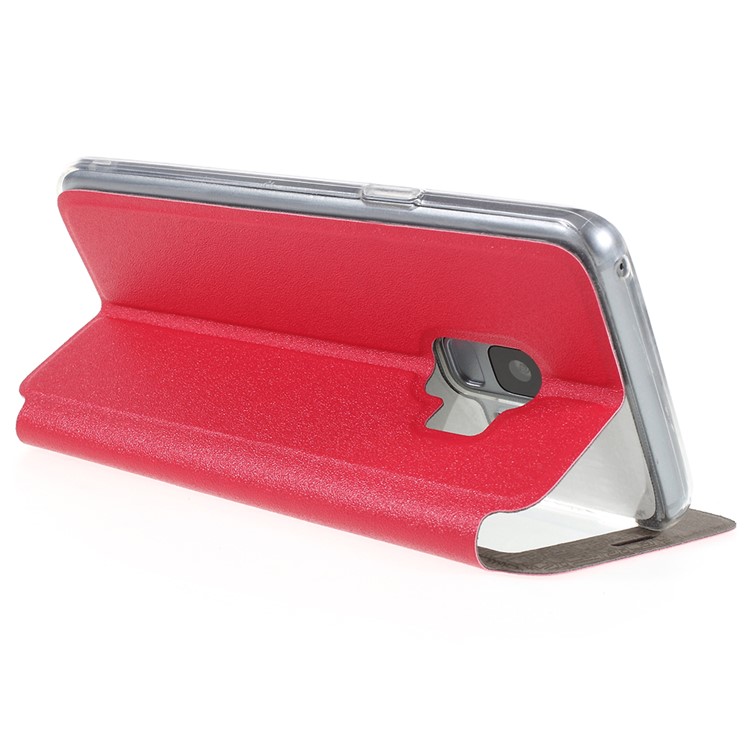 View Window Touch Slide PU Leather Shell with Stand for Samsung Galaxy S9 SM-G960 - Red-5