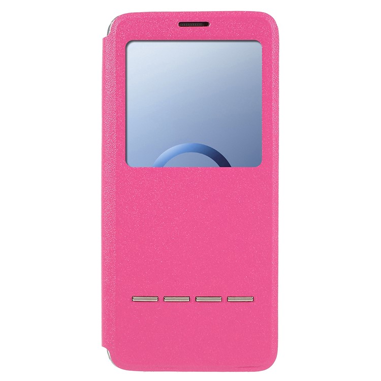 Touch Slide View Window PU Leather Flip Stand Phone Case for Samsung Galaxy S9 SM-G960 - Rose-1