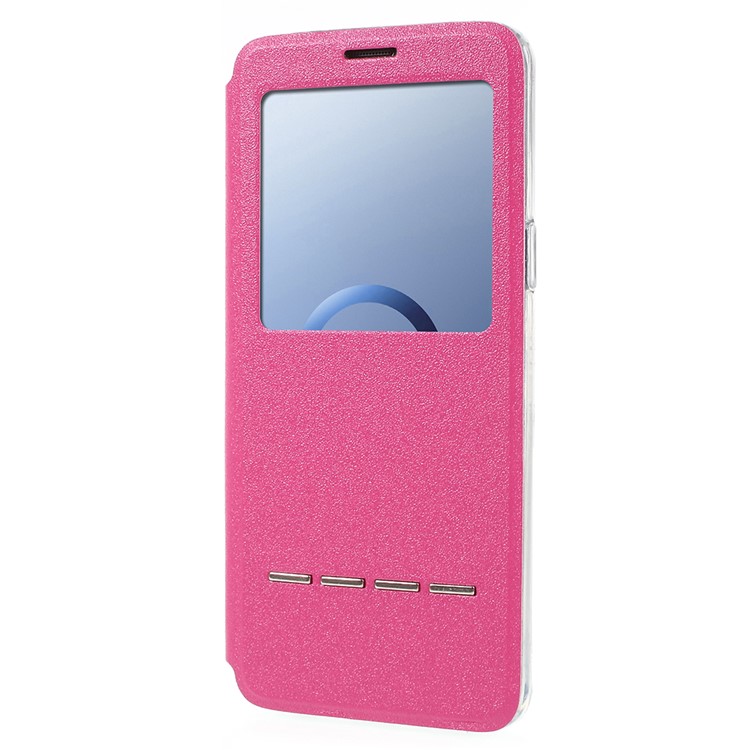 Touch Slide View Window PU Leather Flip Stand Phone Case for Samsung Galaxy S9 SM-G960 - Rose-2