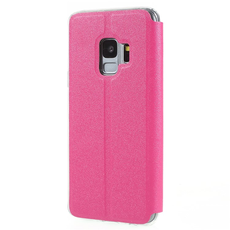 Touch Slide View Window PU Leather Flip Stand Phone Case for Samsung Galaxy S9 SM-G960 - Rose-3