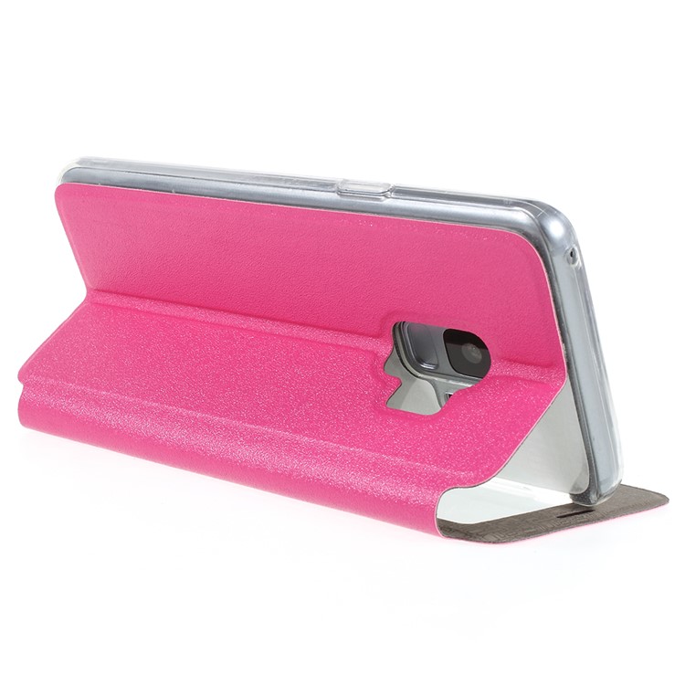 Touch Slide View Window PU Leather Flip Stand Phone Case for Samsung Galaxy S9 SM-G960 - Rose-5