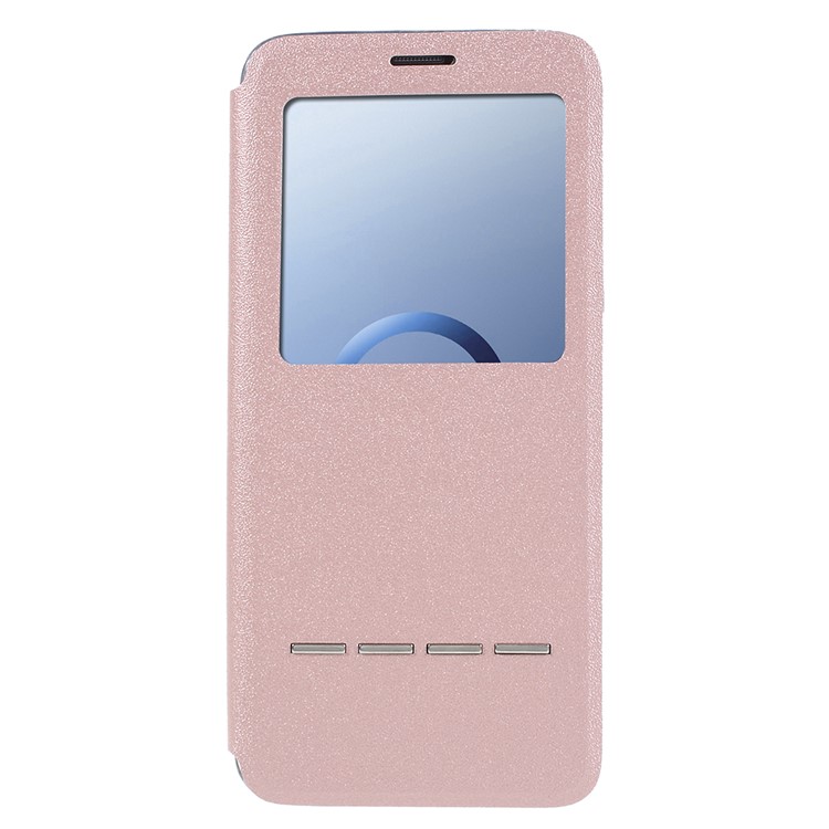 Touch Slide View Window PU Leather Folio Flip Phone Cover for Samsung Galaxy S9 SM-G960 - Rose Gold-1