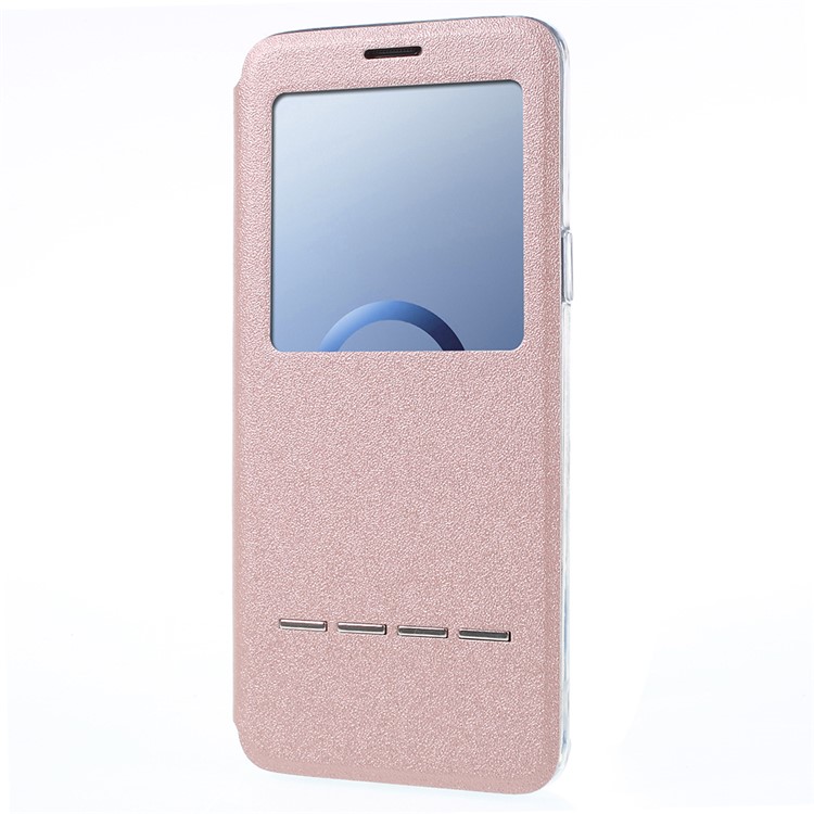 Touch Slide View Window PU Leather Folio Flip Phone Cover for Samsung Galaxy S9 SM-G960 - Rose Gold-2