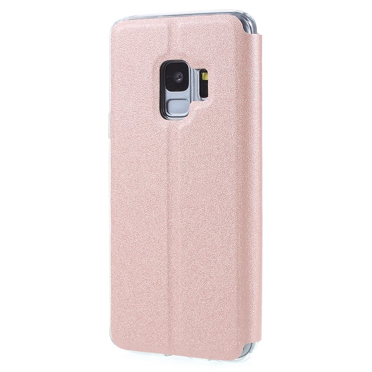 Touch Slide View Window PU Leather Folio Flip Phone Cover for Samsung Galaxy S9 SM-G960 - Rose Gold-3