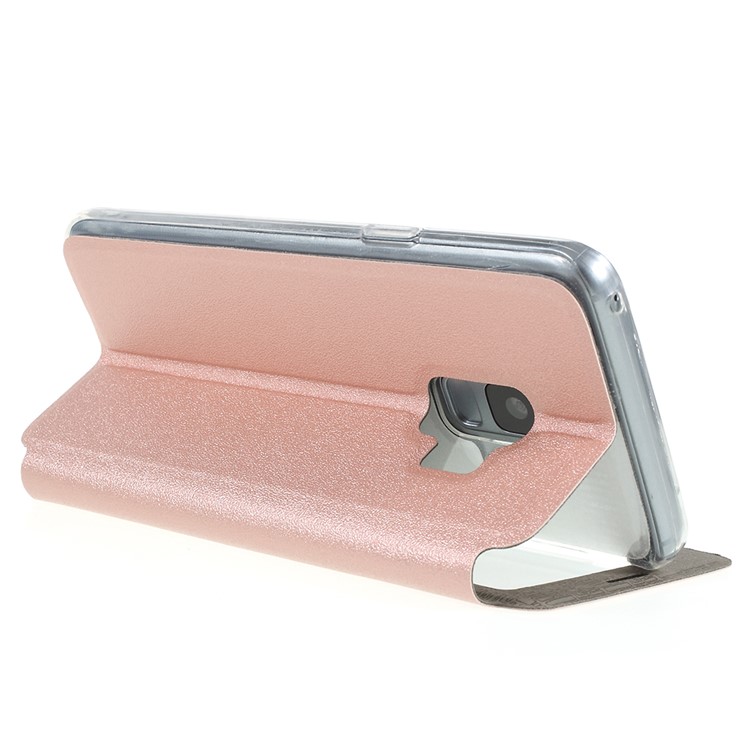 Touch Slide View Window PU Leather Folio Flip Phone Cover for Samsung Galaxy S9 SM-G960 - Rose Gold-5