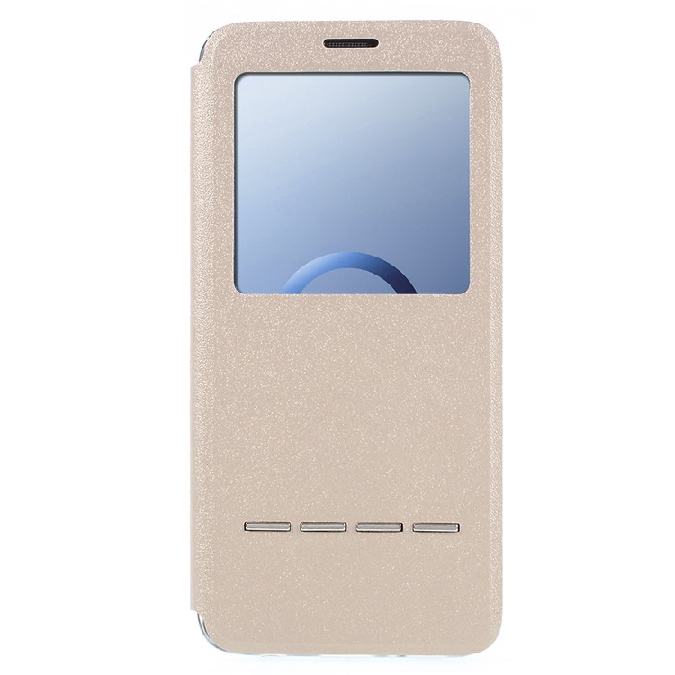 Touch Slide View Window PU Leather Phone Shell with Stand for Samsung Galaxy S9 SM-G960 - Gold-1