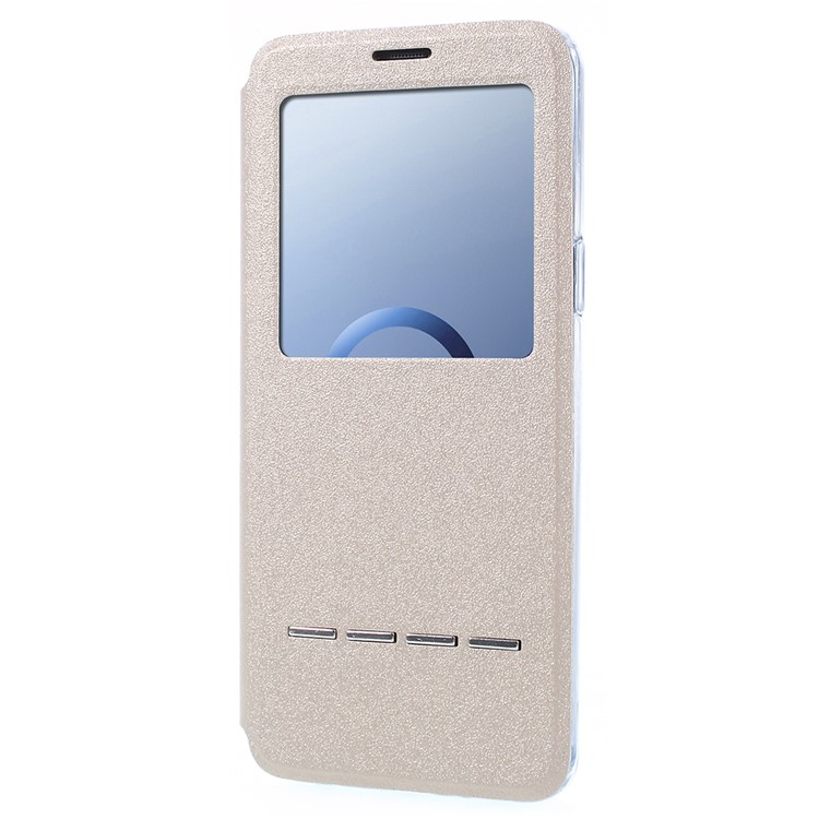 Touch Slide View Window PU Leather Phone Shell with Stand for Samsung Galaxy S9 SM-G960 - Gold-2