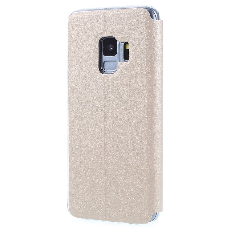 Touch Slide View Window PU Leather Phone Shell with Stand for Samsung Galaxy S9 SM-G960 - Gold-3