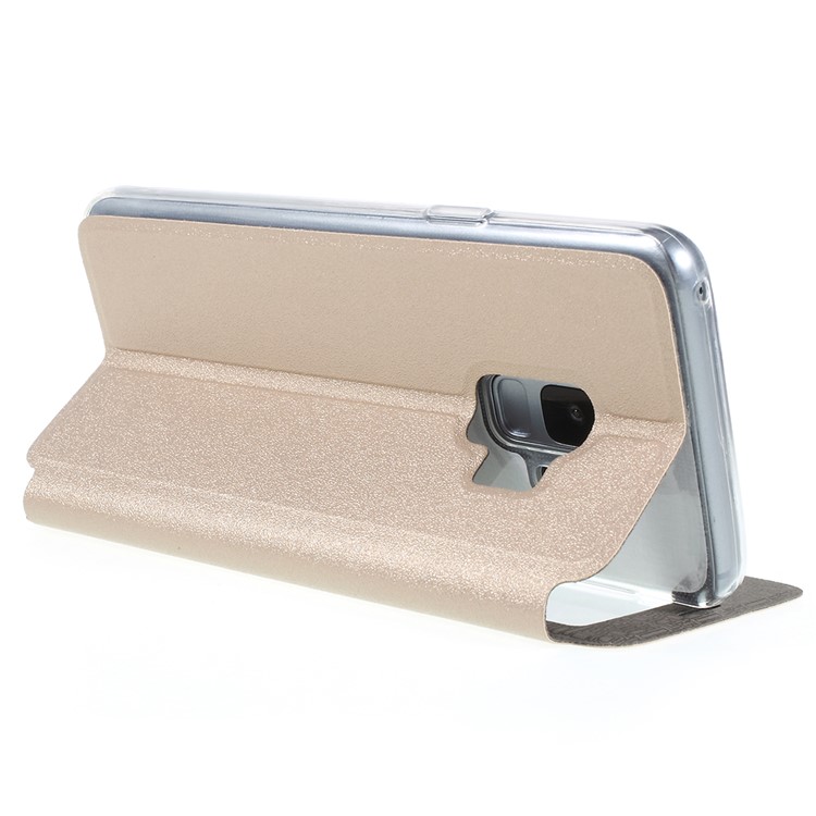 Touch Slide View Window PU Leather Phone Shell with Stand for Samsung Galaxy S9 SM-G960 - Gold-5