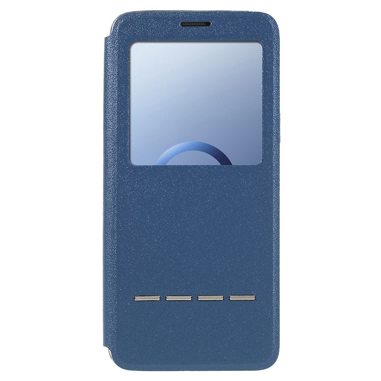 Janela De Exibição PU Couro Case Capa Móvel Shell Com Toque Botão De Slides Para Samsung Galaxy S9 SM-G960 - Azul-1