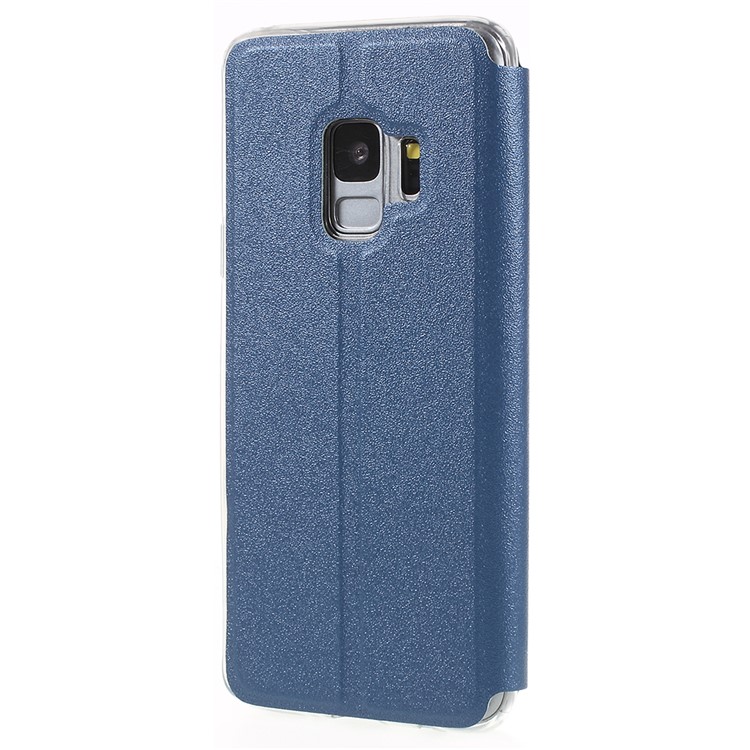 Janela De Exibição PU Couro Case Capa Móvel Shell Com Toque Botão De Slides Para Samsung Galaxy S9 SM-G960 - Azul-3