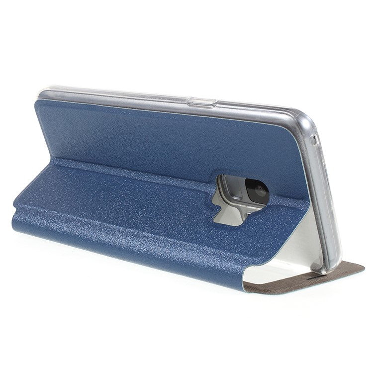 Janela De Exibição PU Couro Case Capa Móvel Shell Com Toque Botão De Slides Para Samsung Galaxy S9 SM-G960 - Azul-5