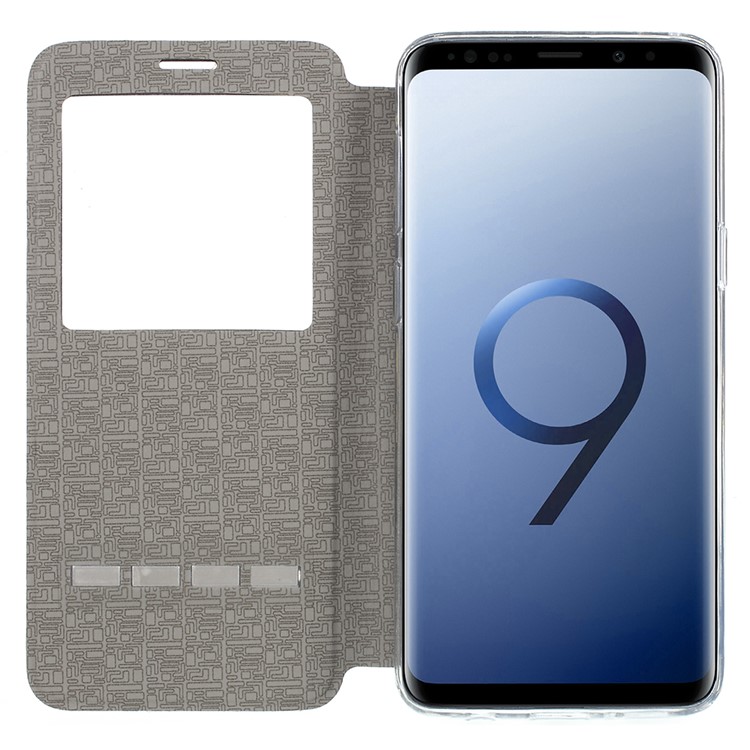 Janela De Exibição PU Couro Case Capa Móvel Shell Com Toque Botão De Slides Para Samsung Galaxy S9 SM-G960 - Azul-6