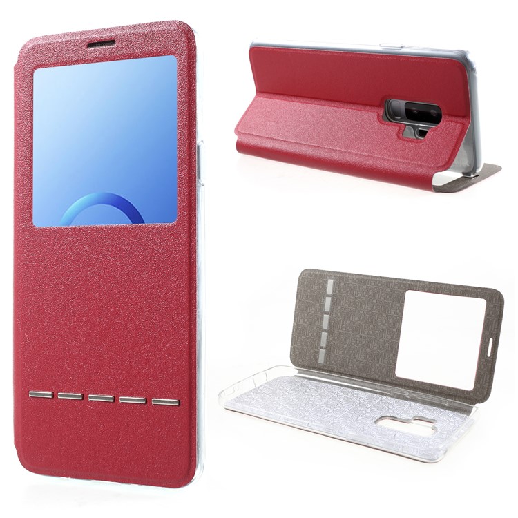 Touch Slide View Window PU Leather Case with Stand for Samsung Galaxy S9 Plus SM-G965 - Red-1