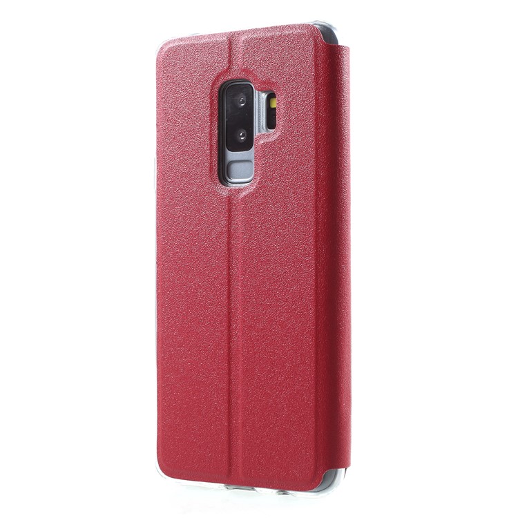 Touch Slide View Window PU Leather Case with Stand for Samsung Galaxy S9 Plus SM-G965 - Red-2