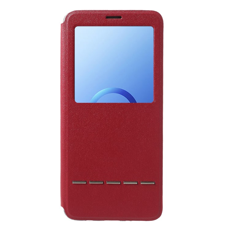 Touch Slide View Window PU Leather Case with Stand for Samsung Galaxy S9 Plus SM-G965 - Red-3
