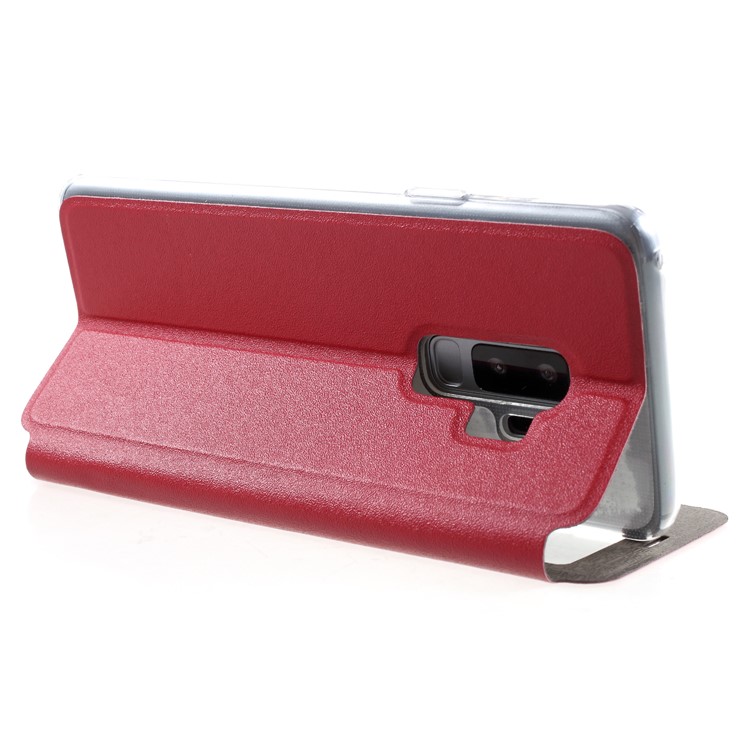 Touch Slide View Window PU Leather Case with Stand for Samsung Galaxy S9 Plus SM-G965 - Red-5