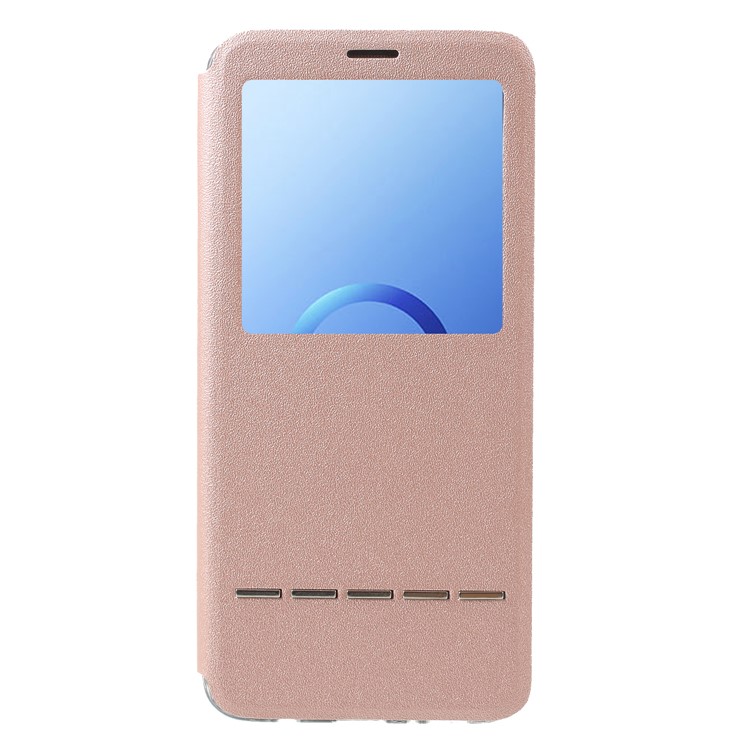 View Window PU Leather Stand Phone Cover with Touch Slide Button for Samsung Galaxy S9 Plus SM-G965 - Rose Gold-1