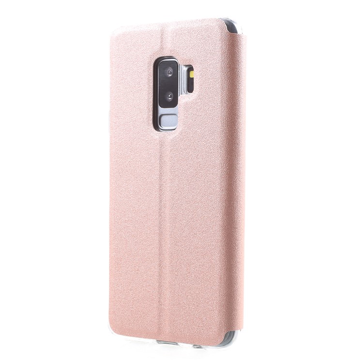 View Window PU Leather Stand Phone Cover with Touch Slide Button for Samsung Galaxy S9 Plus SM-G965 - Rose Gold-2