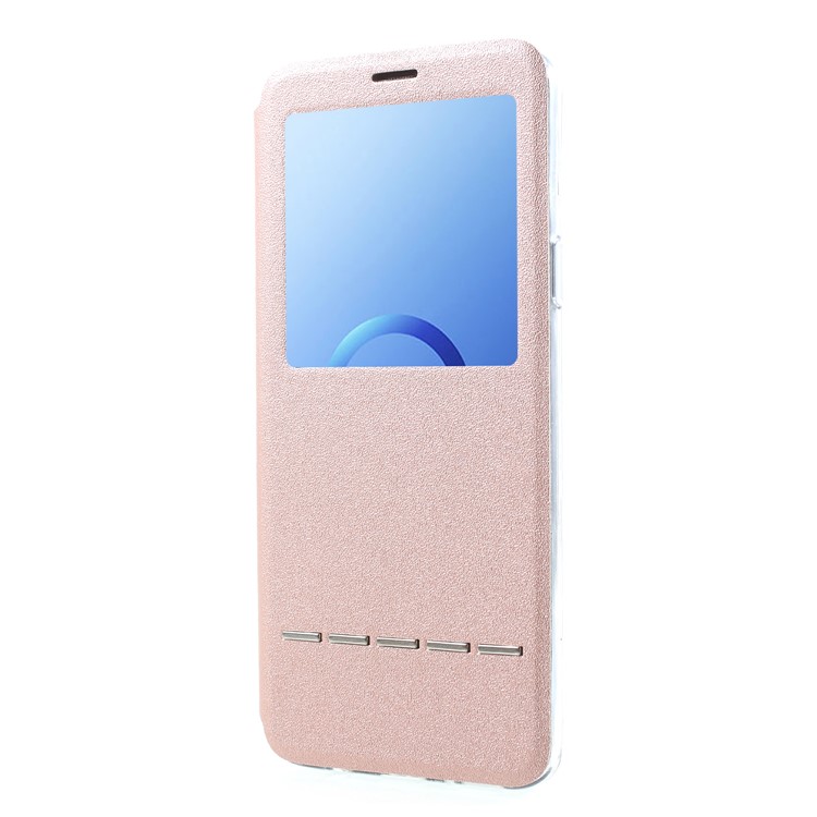 View Window PU Leather Stand Phone Cover with Touch Slide Button for Samsung Galaxy S9 Plus SM-G965 - Rose Gold-3