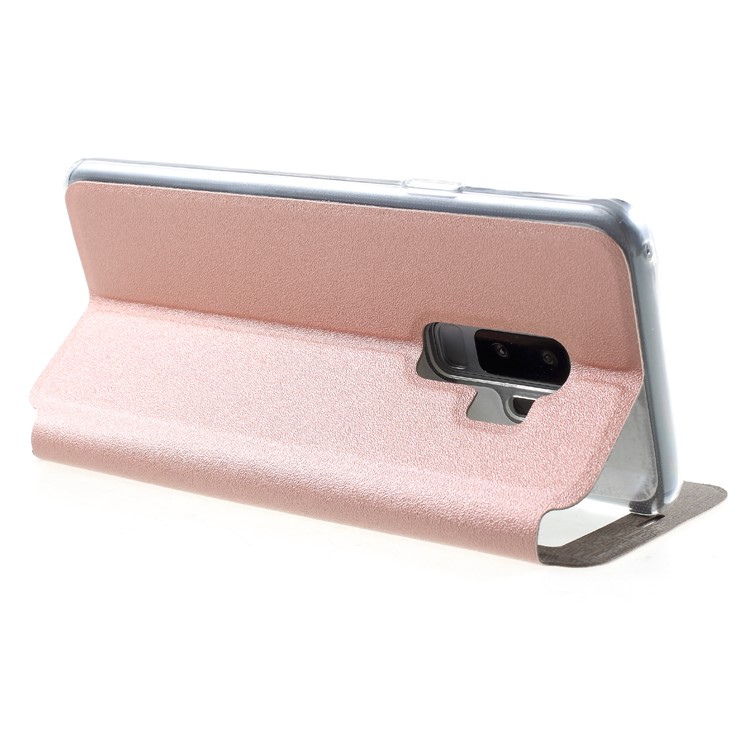 View Window PU Leather Stand Phone Cover with Touch Slide Button for Samsung Galaxy S9 Plus SM-G965 - Rose Gold-5