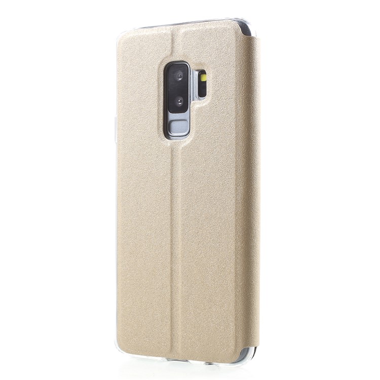 View Window PU Leather Stand Phone Shell with Touch Slide Button for Samsung Galaxy S9+ SM-G965 - Gold-2