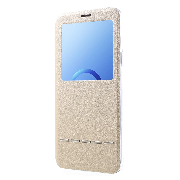 View Window PU Leather Stand Phone Shell with Touch Slide Button for Samsung Galaxy S9+ SM-G965 - Gold-3