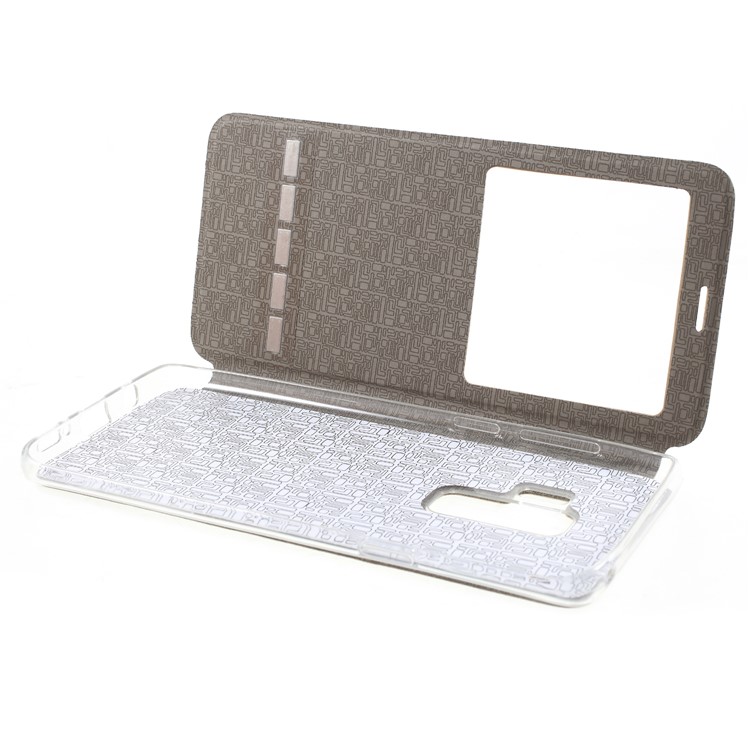 View Window PU Leather Stand Phone Shell with Touch Slide Button for Samsung Galaxy S9+ SM-G965 - Gold-6