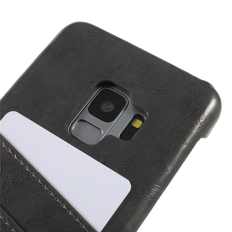 FIERRE SHANN Oil Wax Card Holder PU Leather Coated PC Case for Samsung Galaxy S9 SM-G960 - Black-4