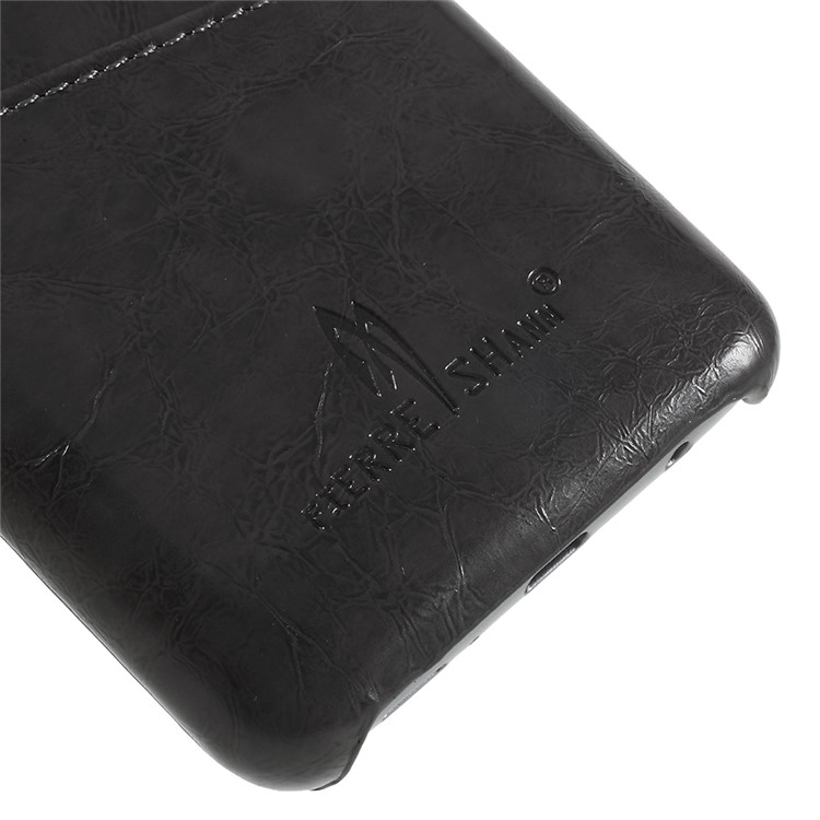 FIERRE SHANN Oil Wax Card Holder PU Leather Coated PC Case for Samsung Galaxy S9 SM-G960 - Black-5