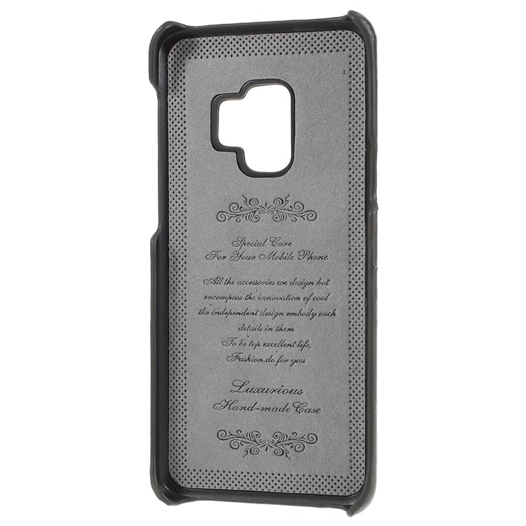 FIERRE SHANN Oil Wax Card Holder PU Leather Coated PC Case for Samsung Galaxy S9 SM-G960 - Black-6