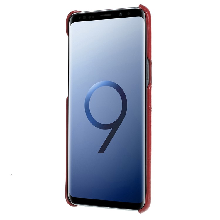 FIERRE SHANN Oil Wax Card Holder PU Leather Coated PC Cover for Samsung Galaxy S9 SM-G960 - Red-3
