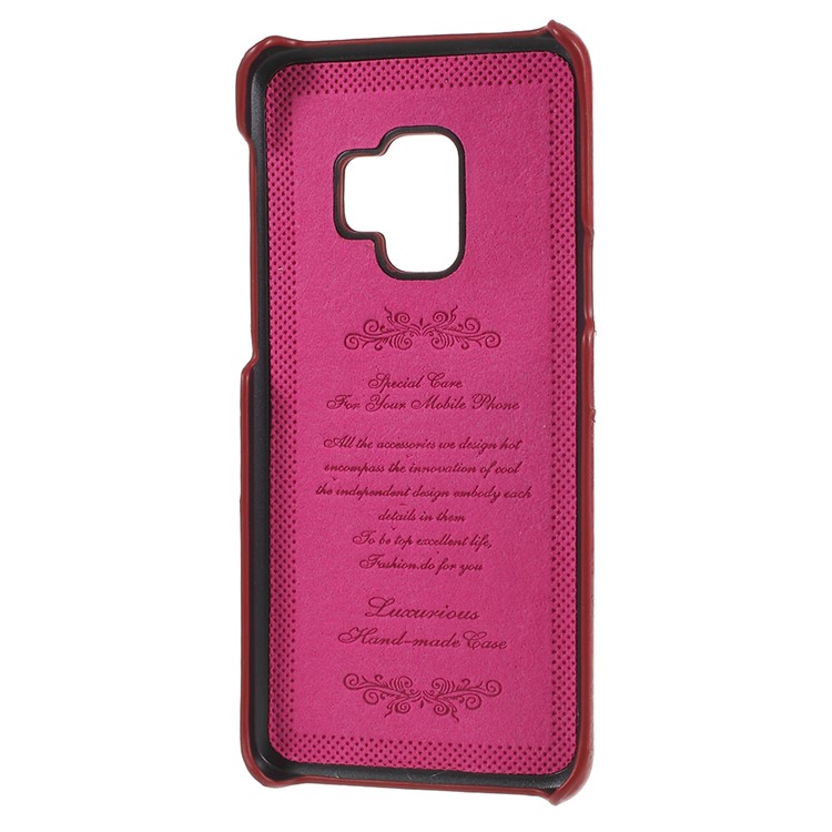 FIERRE SHANN Oil Wax Card Holder PU Leather Coated PC Cover for Samsung Galaxy S9 SM-G960 - Red-4