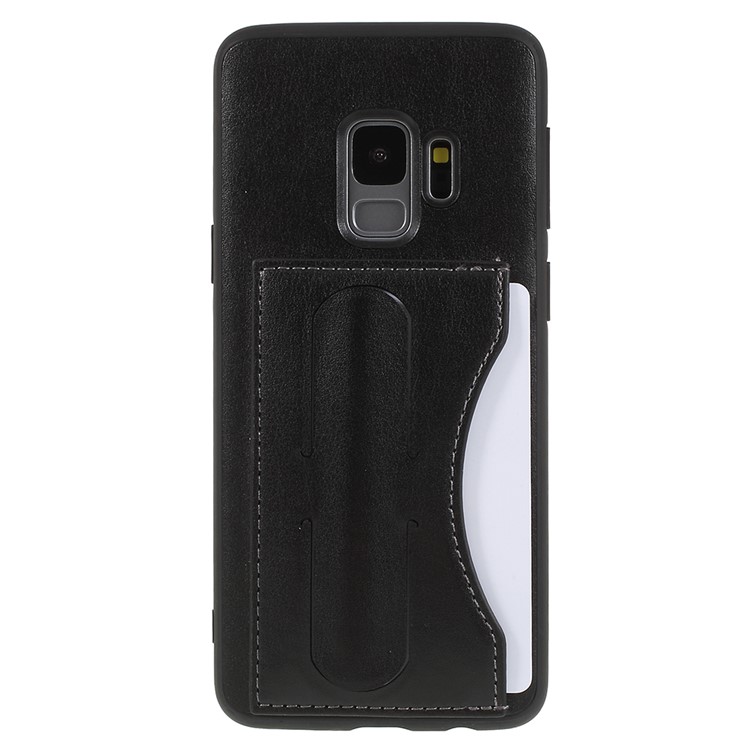 FIERRE SHANN Card Slot PU Leather Skin TPU Phone Cover with Kickstand for Samsung Galaxy S9 - Black-3