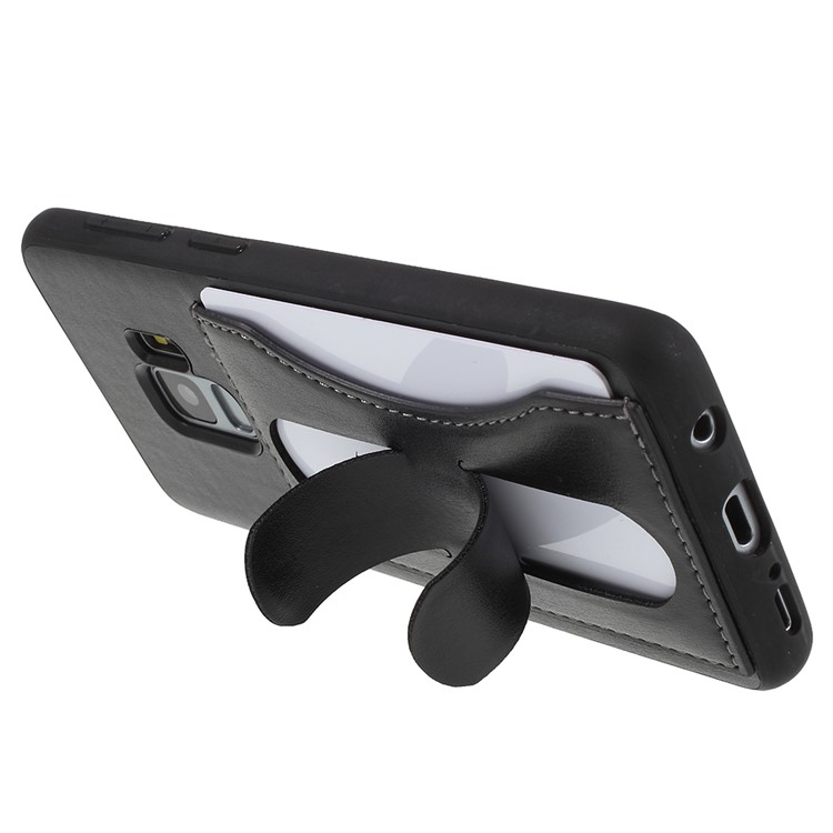 FIERRE SHANN Card Slot PU Leather Skin TPU Phone Cover with Kickstand for Samsung Galaxy S9 - Black-6