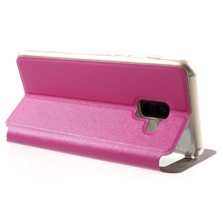 Touch Slide View Window PU Leather Protection Cover Shell for Samsung Galaxy A8+ (2018) - Rose-5
