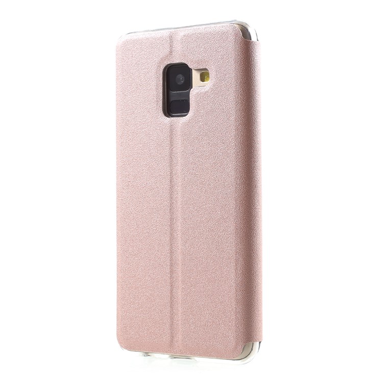 Touch Slide View Window Stand Leather Mobile Casing for Samsung Galaxy A8 Plus (2018) - Rose Gold-2