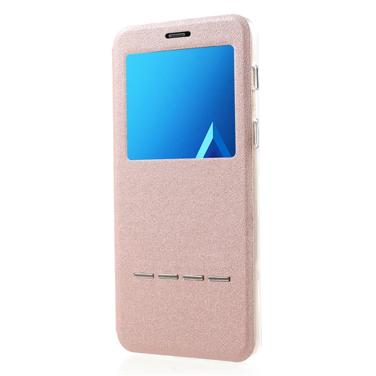 Touch Slide View Window Stand Leather Mobile Casing for Samsung Galaxy A8 Plus (2018) - Rose Gold-3