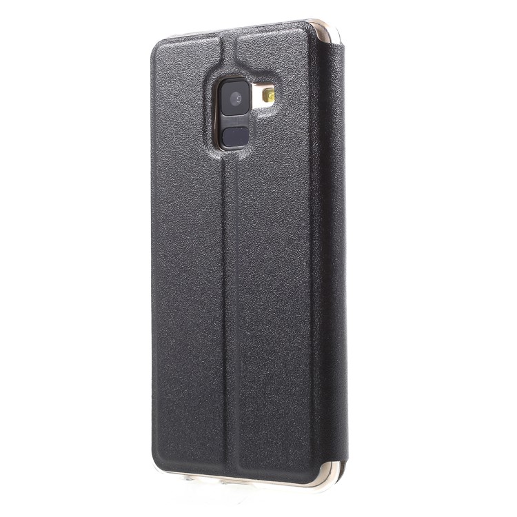 View Window PU Leather Stand Case with Touch Slide Button for Samsung Galaxy A8 (2018) - Black-2